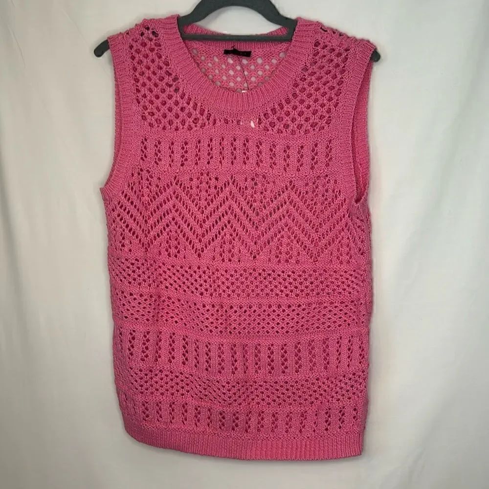 Talbots NWT pink crochet knit tank top Size small